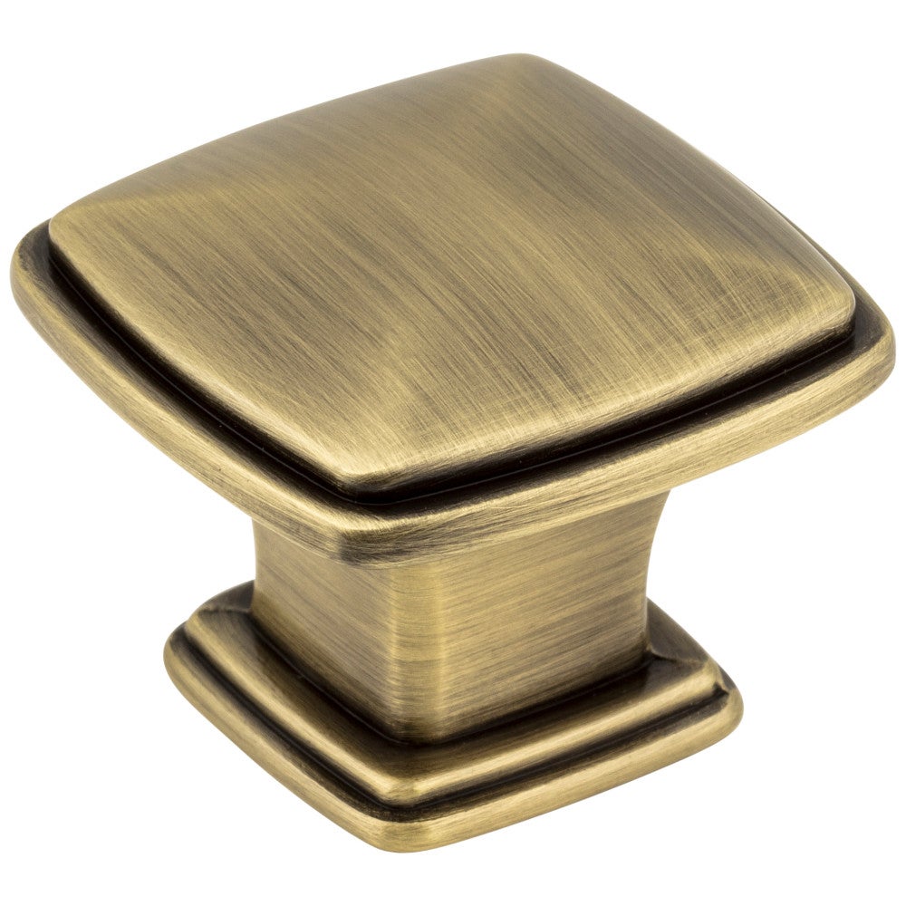 1-1/4" Overall Length Brushed Antique Brass Square Milan 1 Cabinet Knob