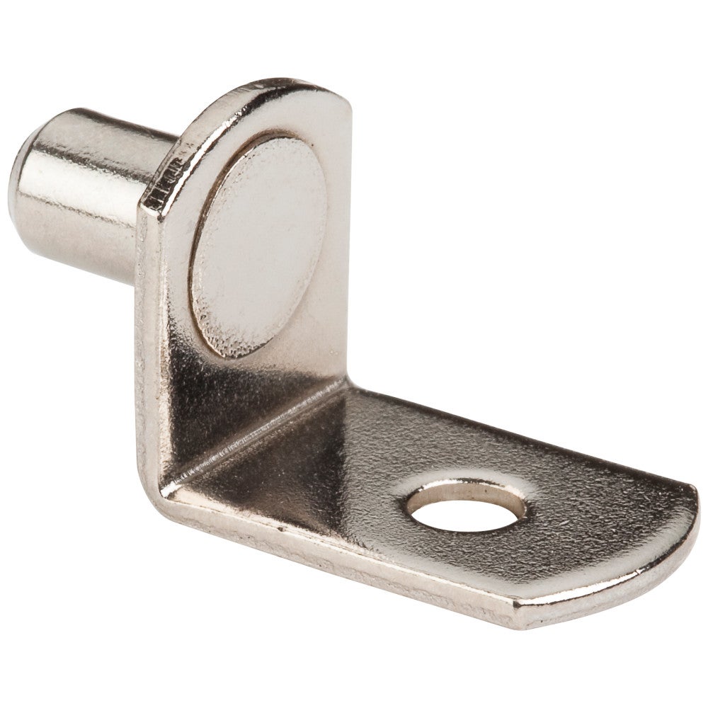 Bright Nickel 1/4" Pin Angled Shelf Support with 3/4" Arm and Hole for 1/8" Fasteners  - Priced and Sold by the Thousand. Order 1 for 1,000 Pieces