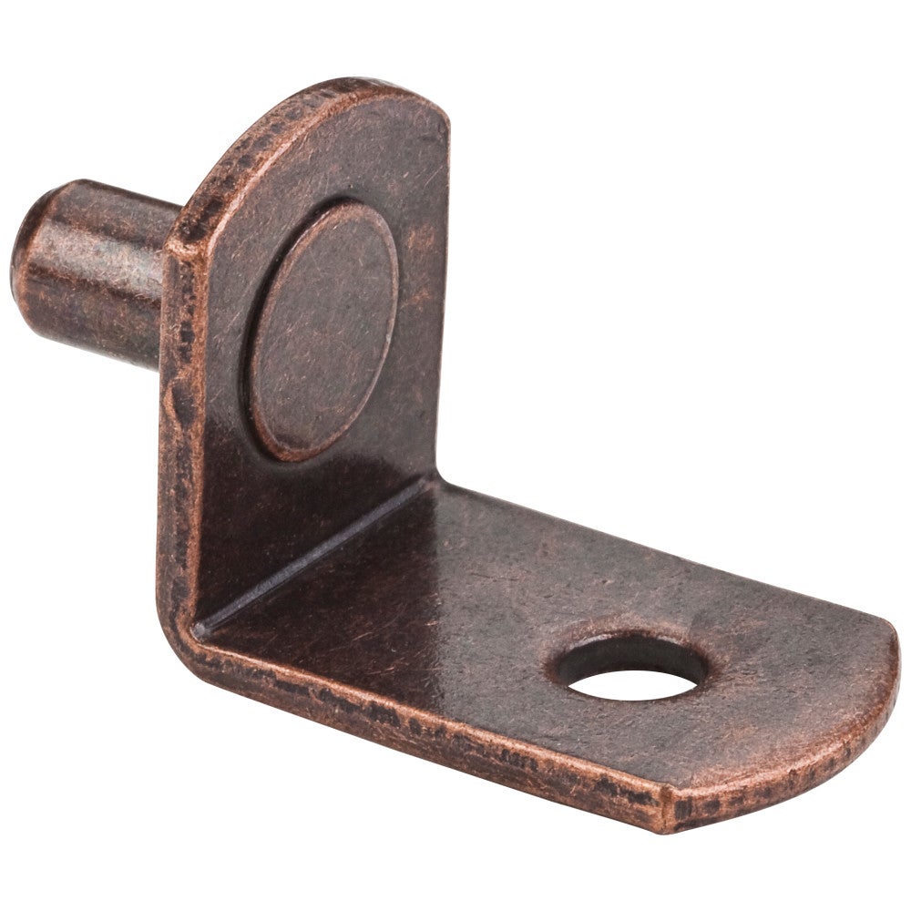 Antique Copper 5 mm Pin Angled Shelf Support with 3/4" Arm and Hole for 1/8" Fasteners  - Priced and Sold by the Thousand. Order 1 for 1,000 Pieces