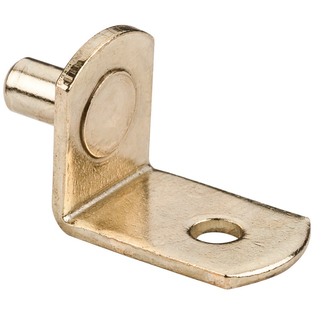 Polished Brass 5 mm Pin Angled Shelf Support with 3/4" Arm and Hole for 1/8" Fasteners  - Priced and Sold by the Thousand. Order 1 for 1,000 Pieces