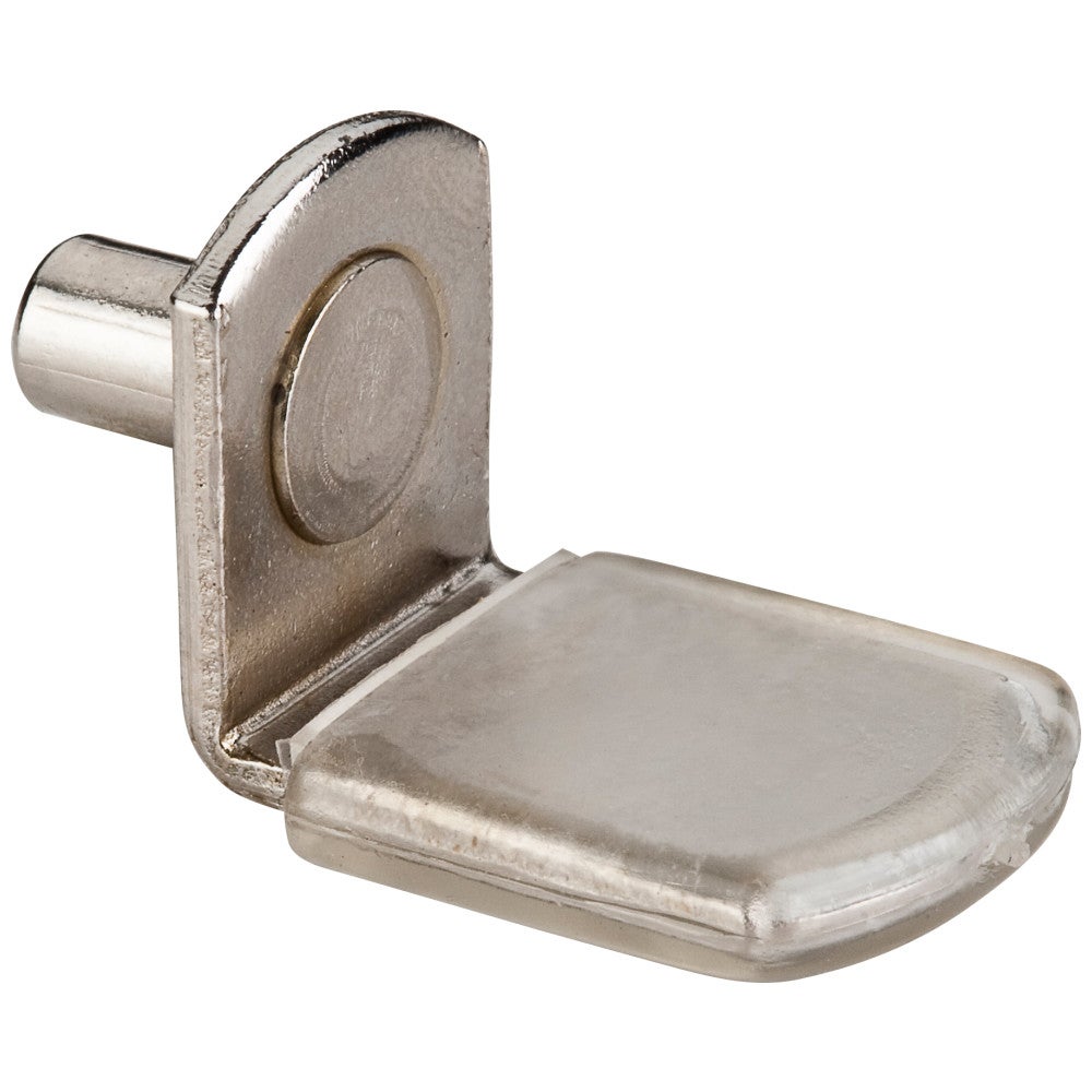 Bright Nickel 5 mm Pin Angled Shelf Support with 3/4" Arm and Clear Sleeve - Priced and Sold by the Thousand. Order 1 for 1,000 Pieces