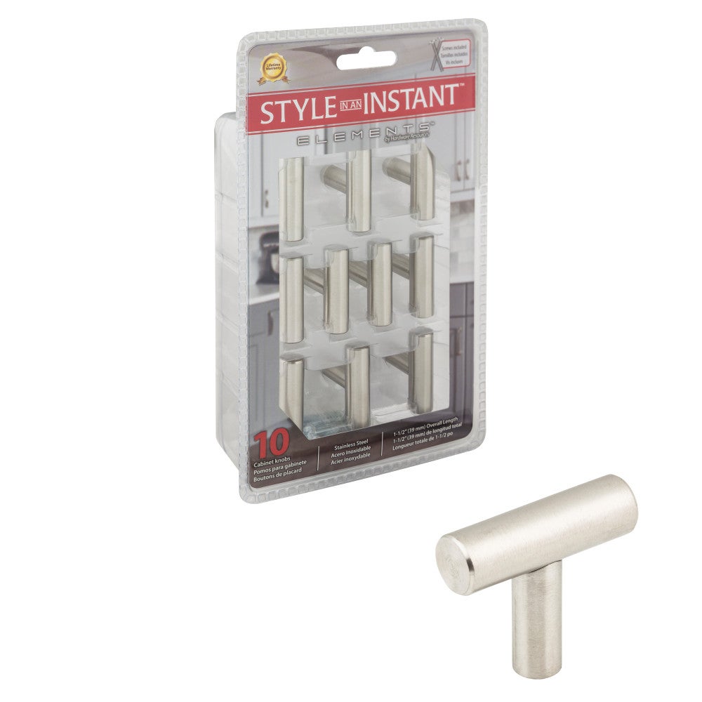 1-9/16" Overall Length Naples Retail Packaged Cabinet "T" Knob