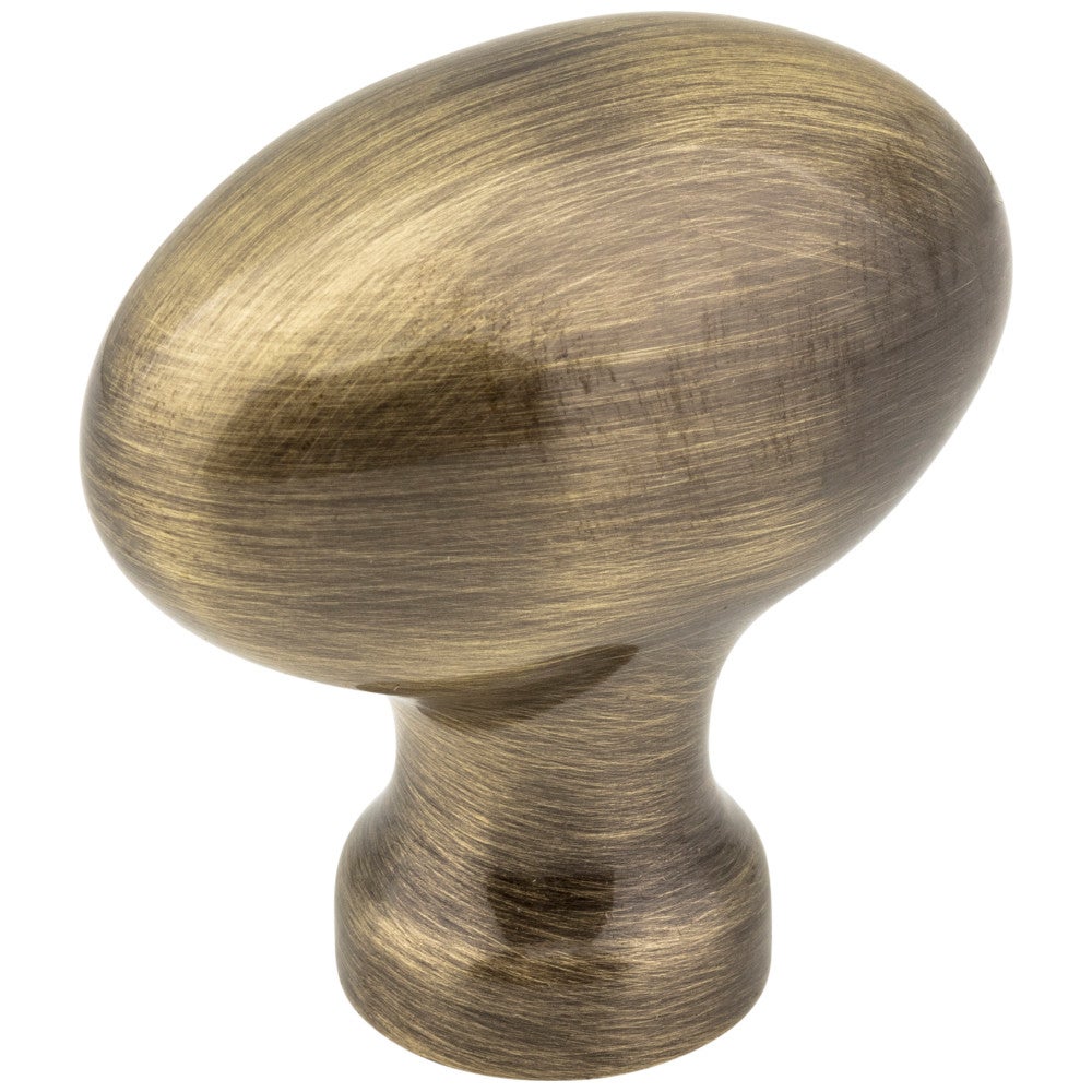 1-9/16" Overall Length Brushed Antique Brass Football Lyon Cabinet Knob