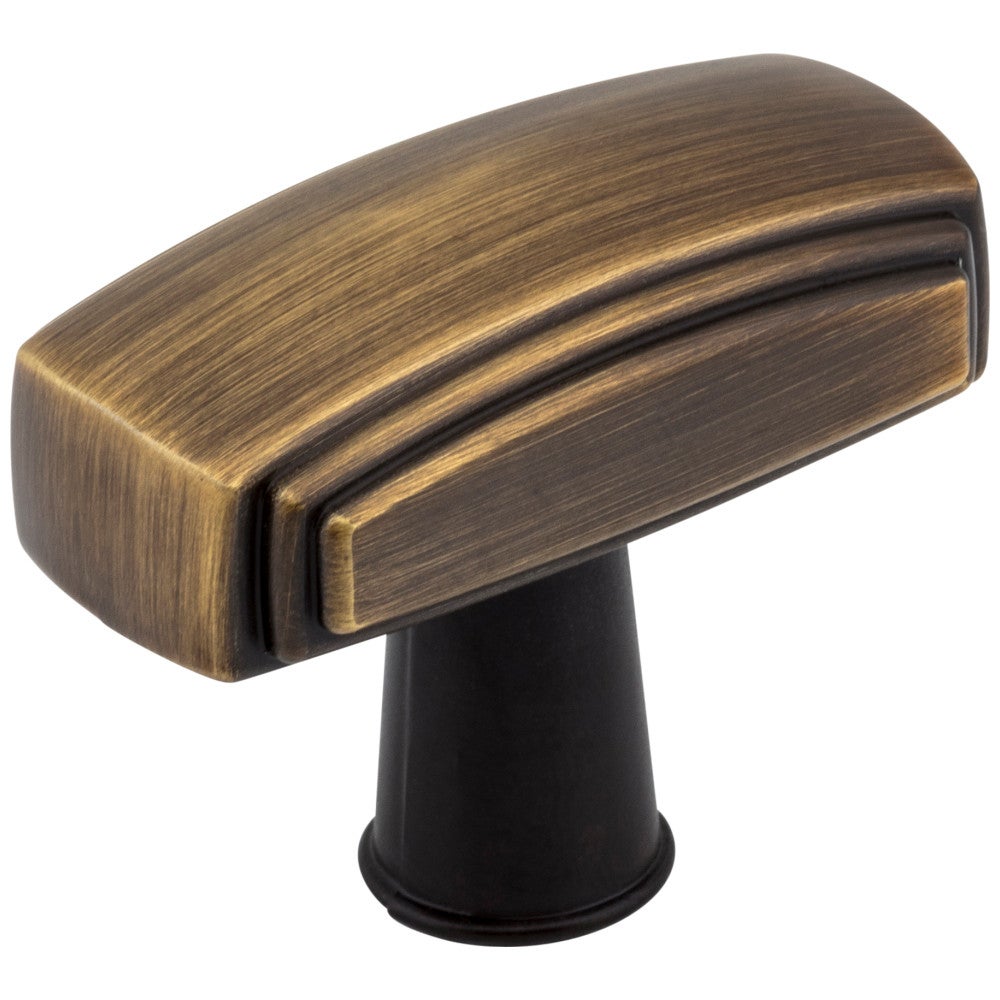 1-9/16" Overall Length Antique Brushed Satin Brass Rectangle Delgado Cabinet Knob