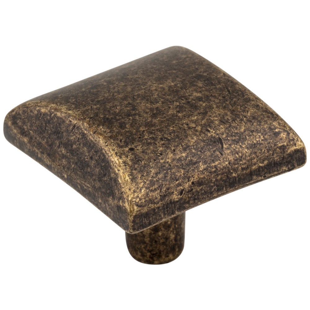 1-1/8" Overall Length Distressed Antique Brass Square Glendale Cabinet Knob