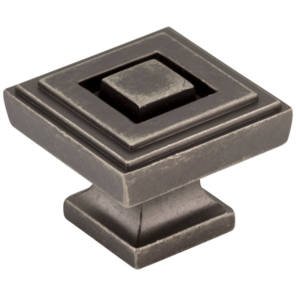 1-1/4" Overall Length Distressed Pewter Square Delmar Cabinet Knob