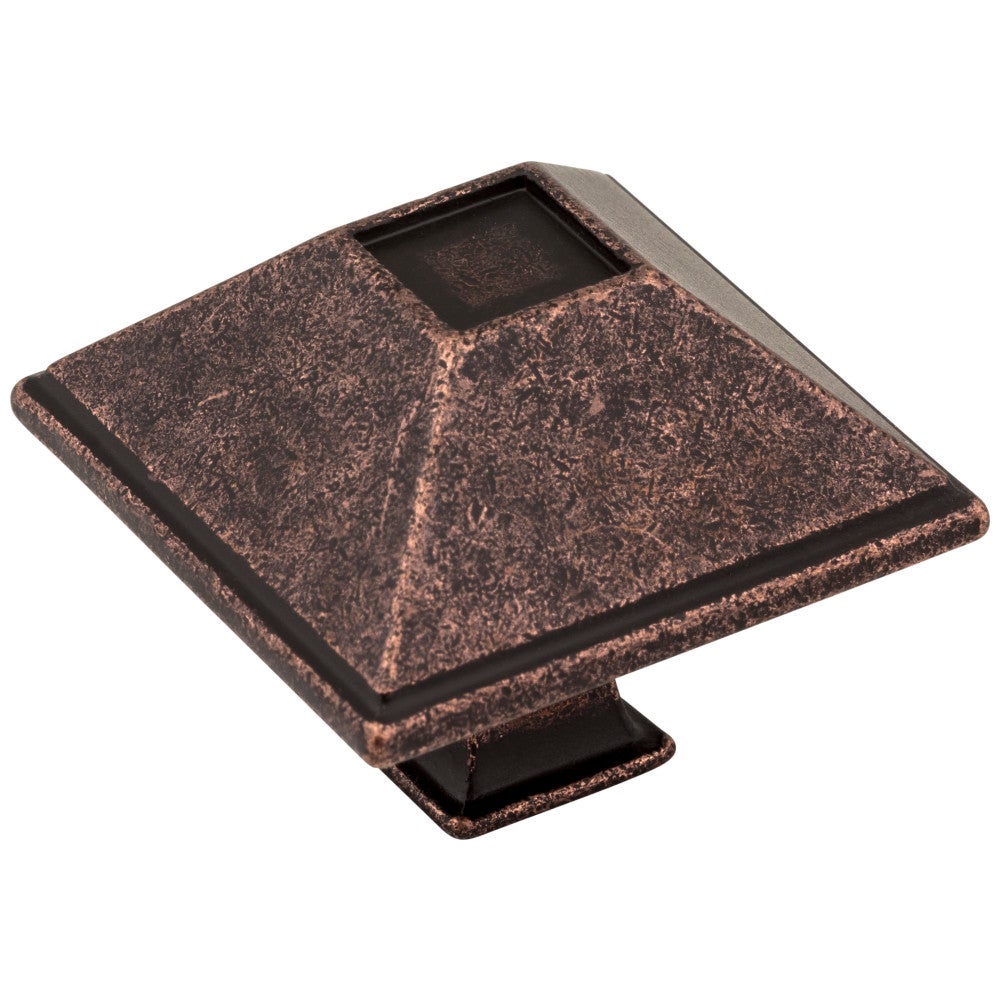 1-1/2" Overall Length Distressed Oil Rubbed Bronze Square Tahoe Cabinet Knob