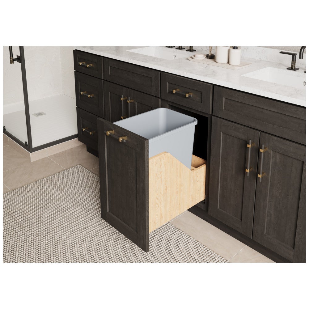 Pallet of 12 Single 35 Quart Wood Bottom-Mount Soft-close Vanity Trashcan Rollout for Door Mounting, Includes One Grey Can