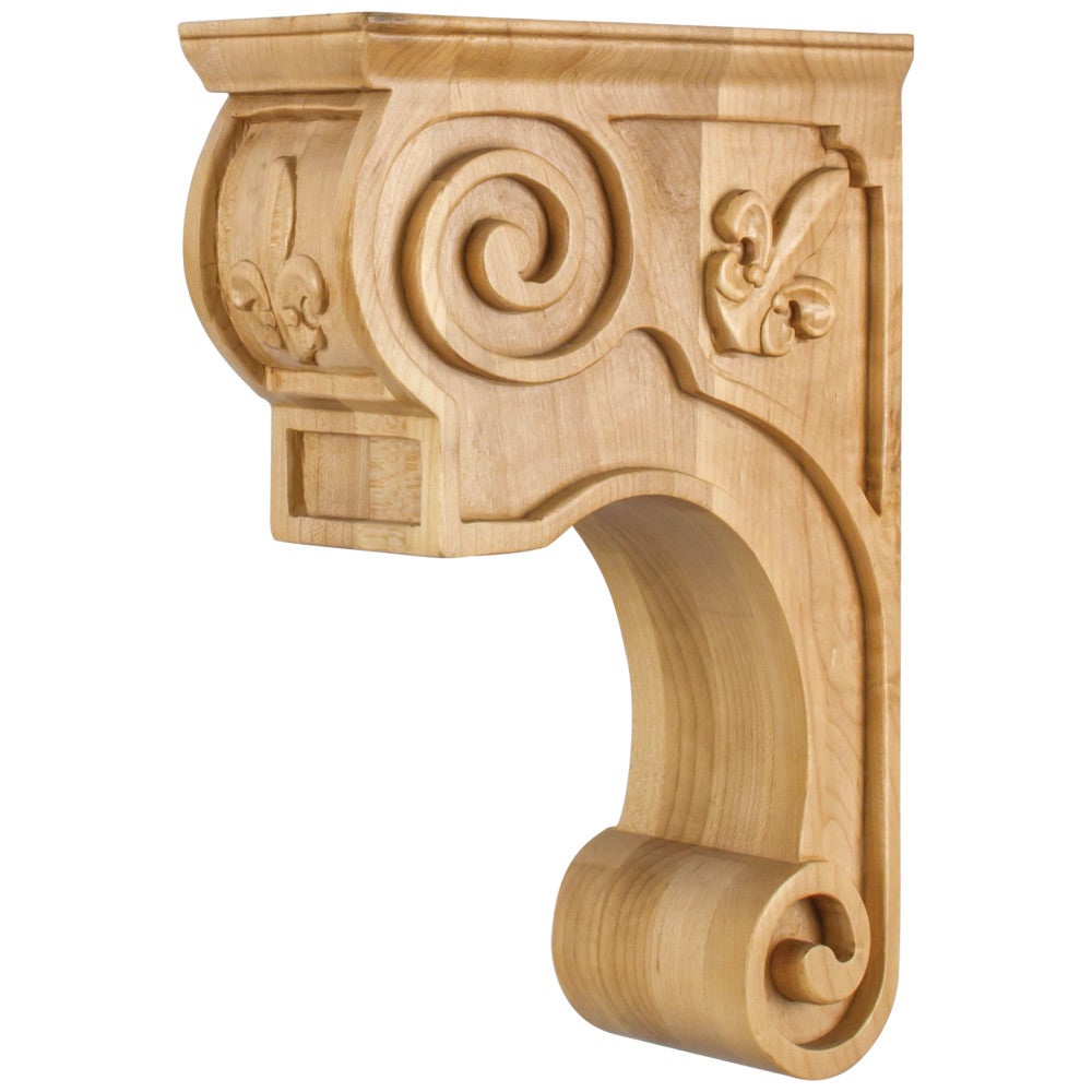 3-3/8" W x 8" D x 11-3/4" H Scrolled Fleur-de-lis Corbel