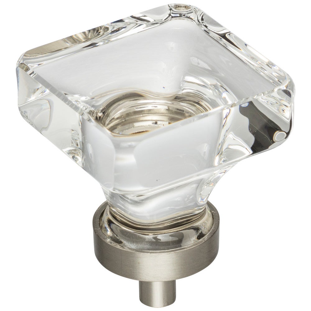 1-3/8" Overall Length Satin Nickel Square Glass Harlow Cabinet Knob