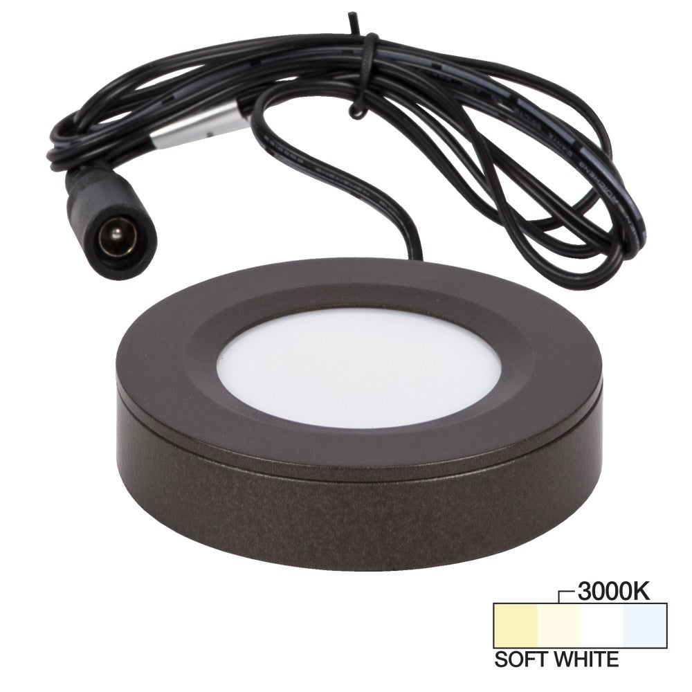 180 Lumens/Fixture 12-volt Standard Output Pearl Series Puck Light, Single-White, Bronze, Soft White 3000K