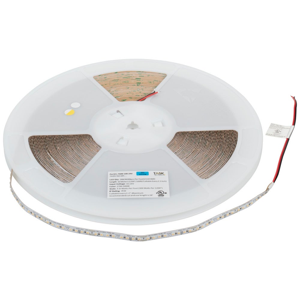 100 Ft, 300 Lumens/Ft. 24-volt Standard Output LED Tape Light, Tunable-White, 2700K–5000K