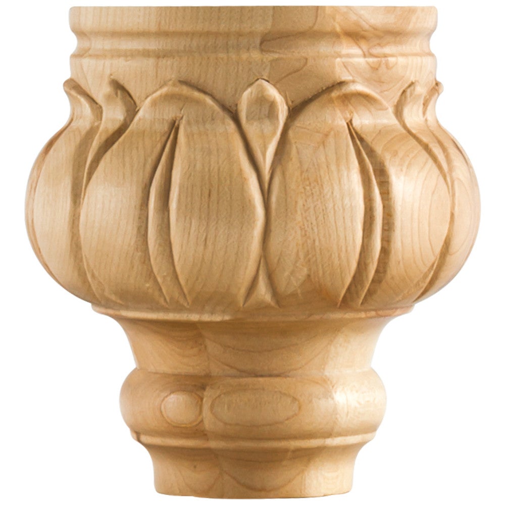 4-1/2" W x 4-1/2" D x 4-1/2" H Carved Leaf Bun Foot