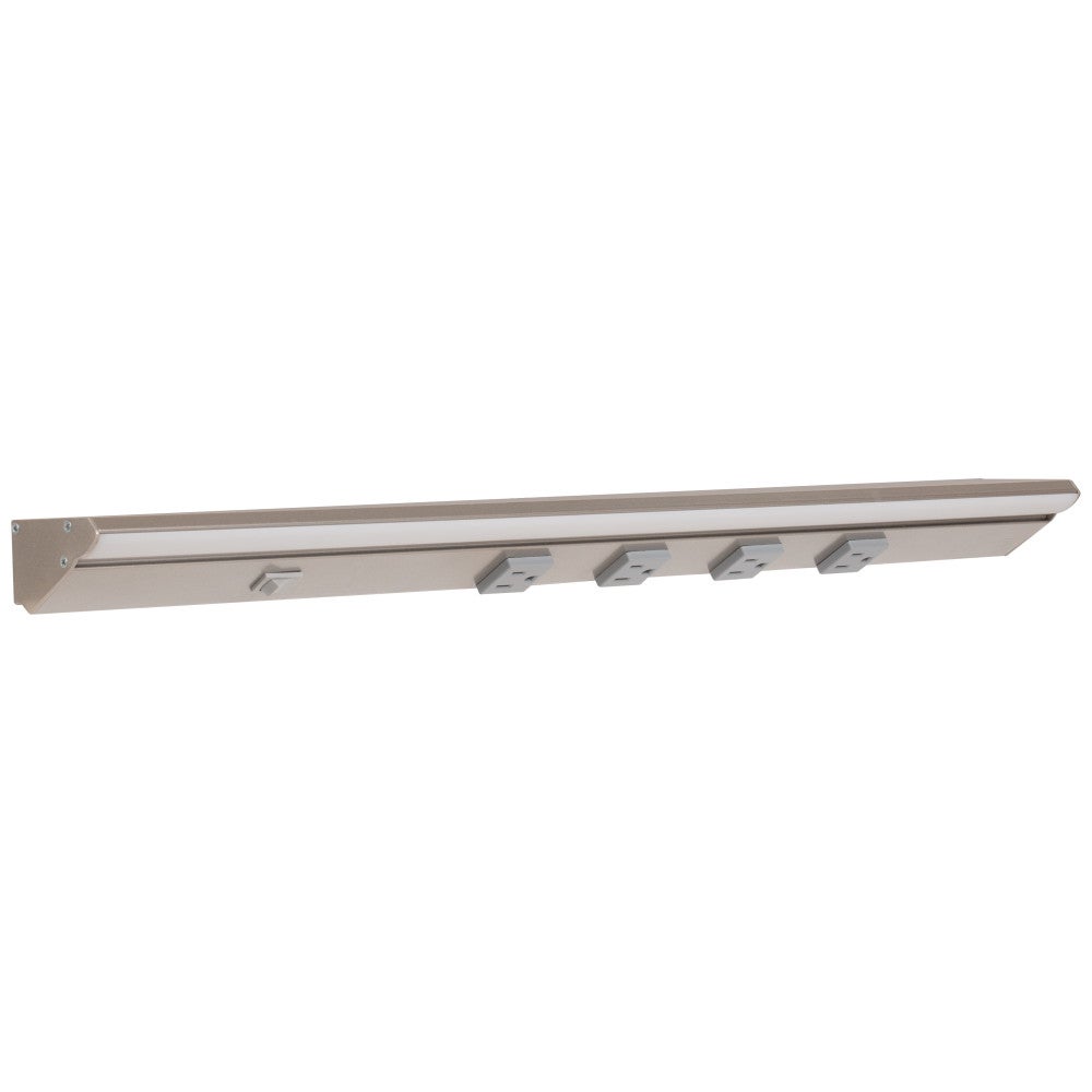 24-1/2" DV Series Lighted Power Strip, 400 Lm/Ft High Output, Satin Nickel finish, Grey receptacles, Soft White 3000K