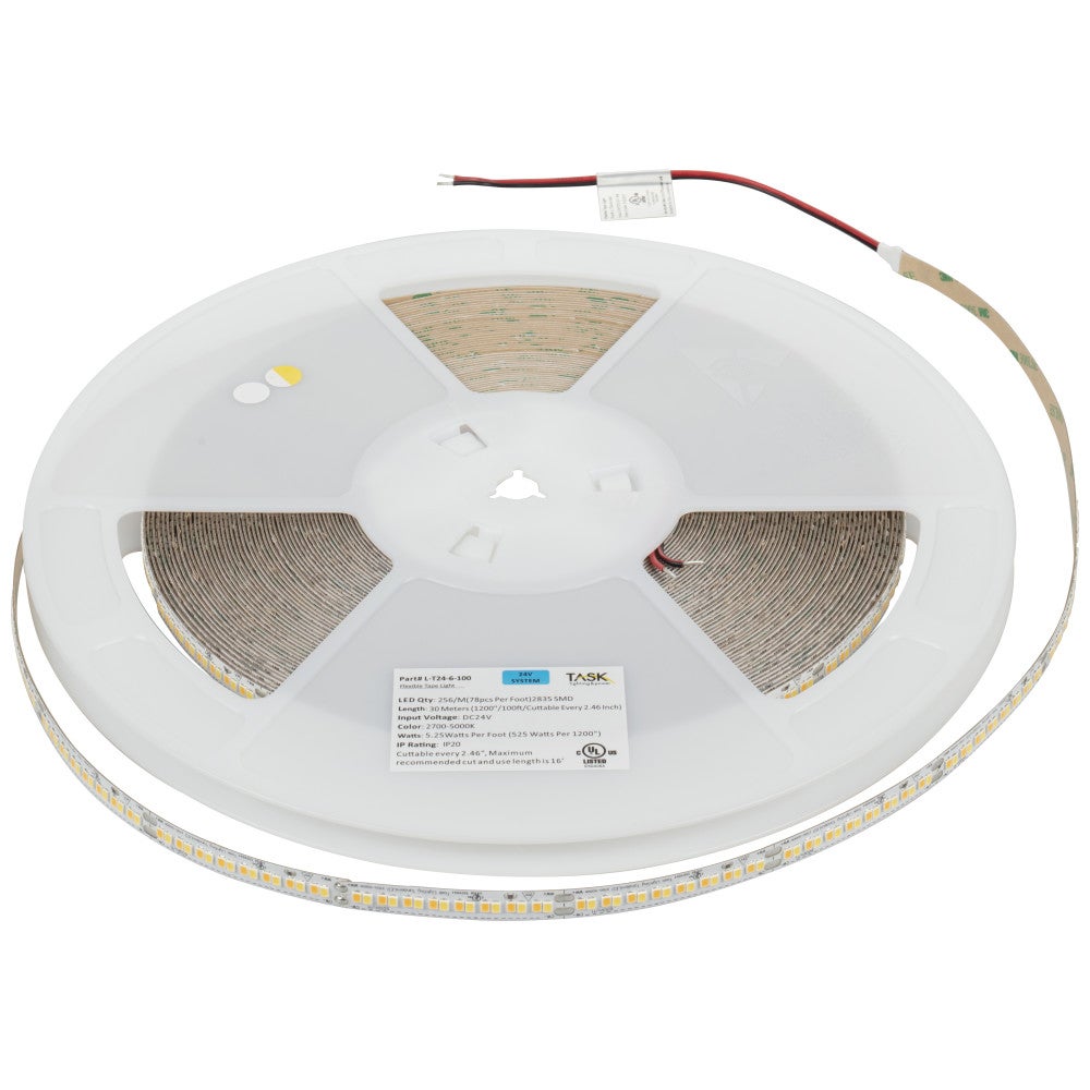 100 Ft, 600 Lumens/Ft. 24-volt Higher Output LED Tape Light, Tunable-White, 2700K–5000K