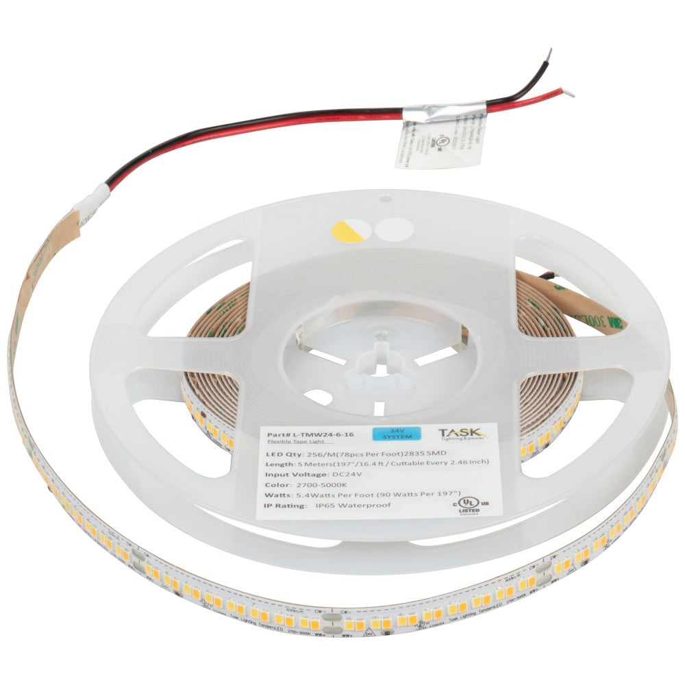 16 Ft, 600 Lumens/Ft. 24-volt Higher Output LED Tape Light, Tunable-White, 2700K–5000K