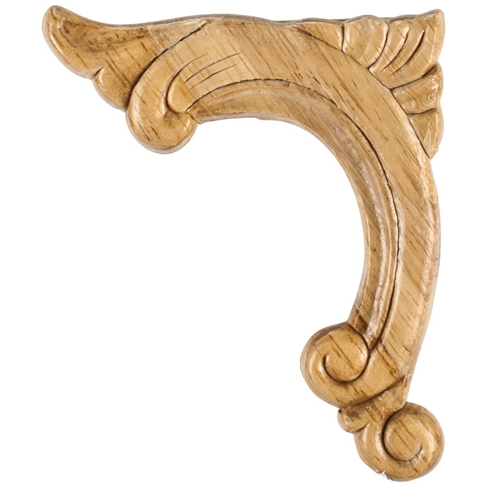 3-3/4" W x 5/16" D x 4-1/2" H Left Pressed Rubberwood Acanthus Corner Appliqué
