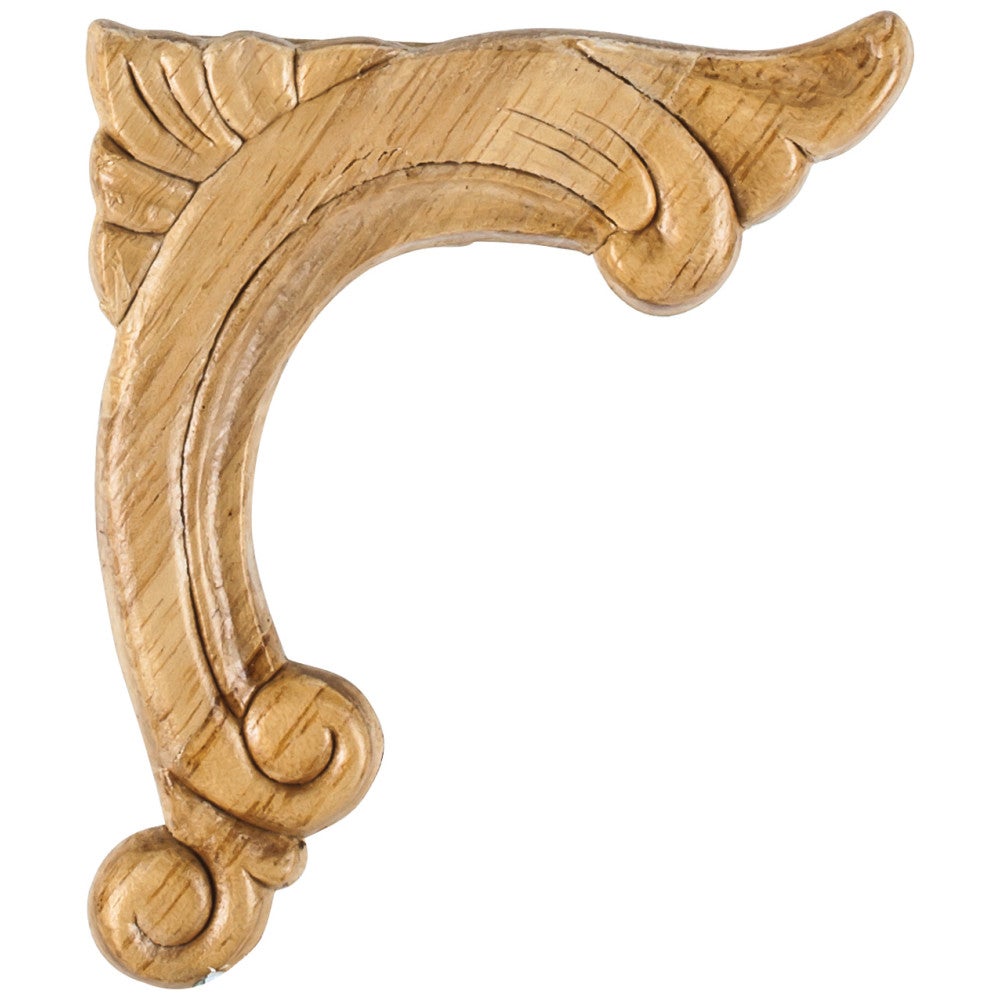 3-3/4" W x 5/16" D x 4-1/2" H Right Pressed Rubberwood Acanthus Corner Appliqué