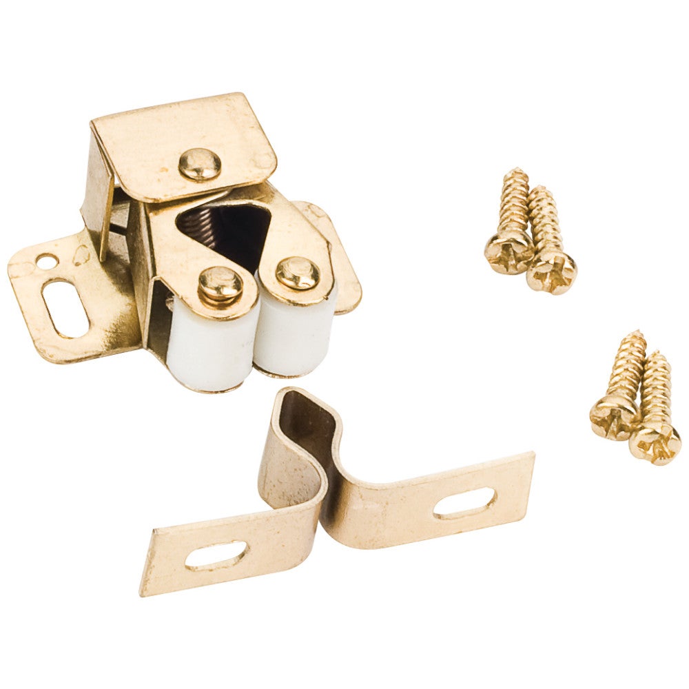 Double Roller Catch with Strike and Screws - Polished Brass