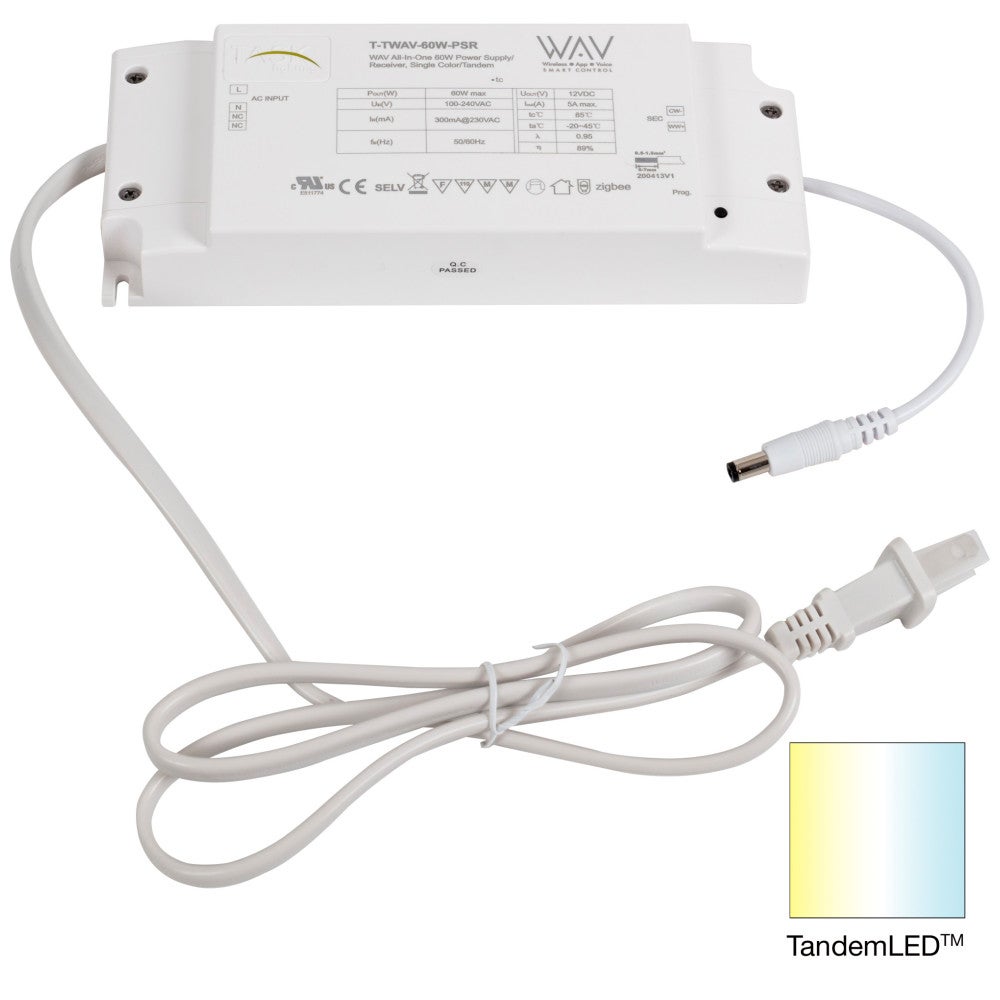 60-Watt WAV SMART CONTROL™ 12V Single-White/Tunable-White Smart Receiver/Power Supply, Zigbee Technology