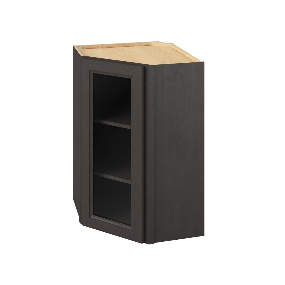 24" x 36" Wall Diagonal Cabinet with Glass Door and Matching Interior, 1 Door, 2 Shelves
